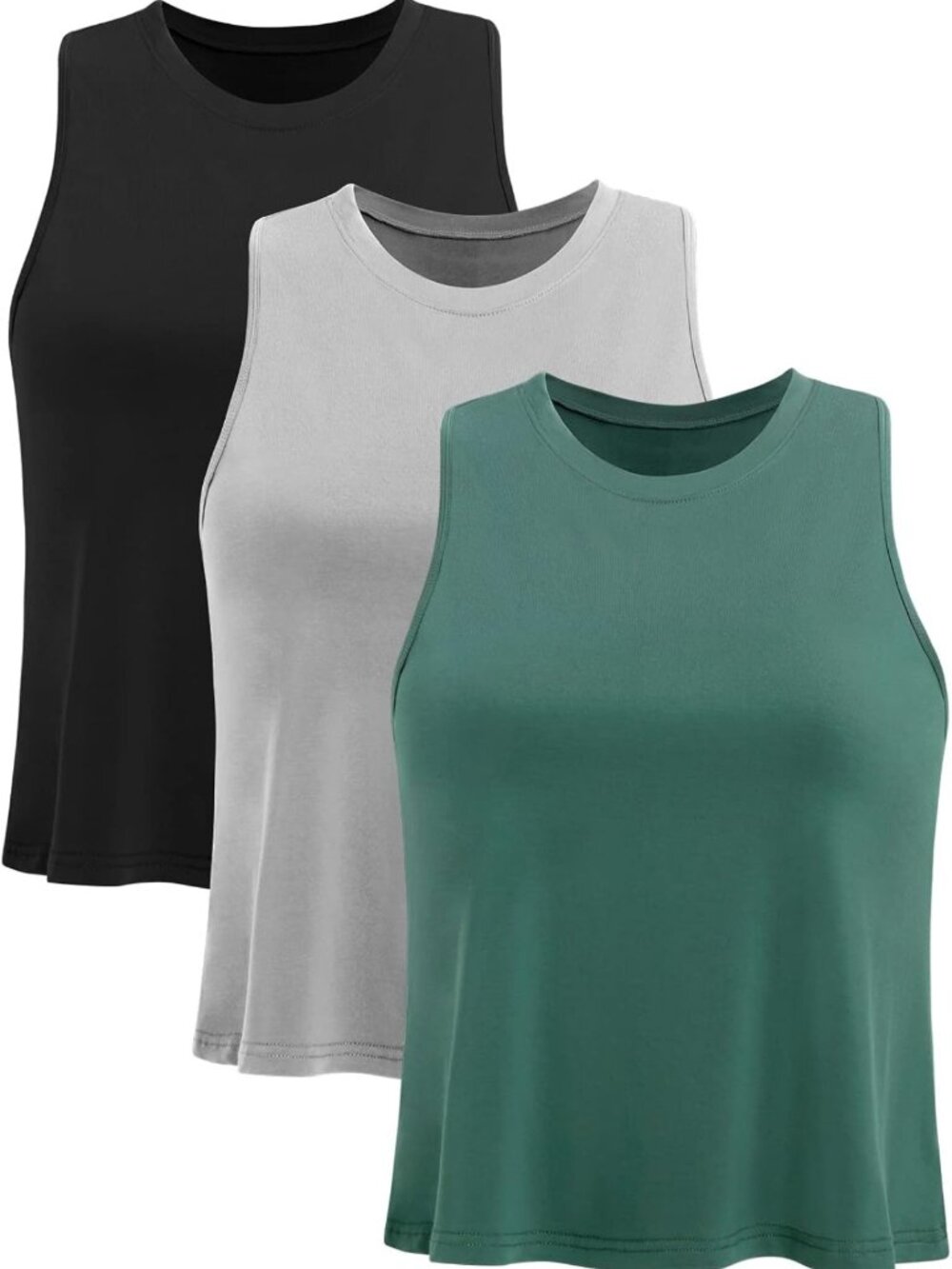 3 Pack Women's Sleeveless Crop Tank Tops - Flowy Workout Muscle Shirts